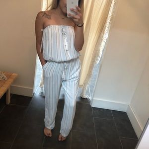 Baby blue and white tube jumpsuit